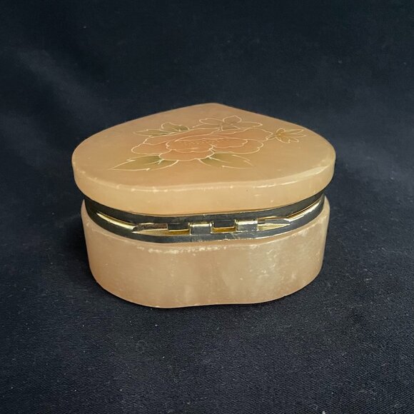 Limoges Pale Pink Genuine Alabaster Trinket Dish Hand Carved and Engraved Floral - Picture 6 of 8